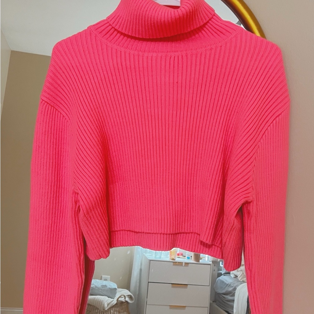 Hot Pink Turtleneck Sweater